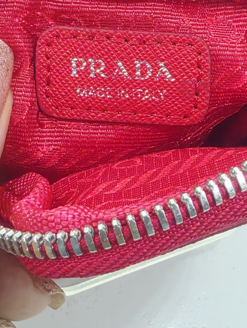 Prada Red Nylon Mini Pouch Keychain Coin Case Small Zip Bag Italy - Picture 11 of 14